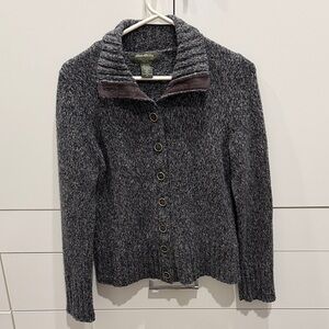 Eddie Bauer Women's Charcoal Cardigan size medium with suede accents 40%wool